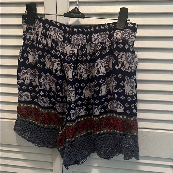 Angie 💯 Rayon Made in India Pants - #1273=Bohemian Navy Elephant Print Women's Shorts